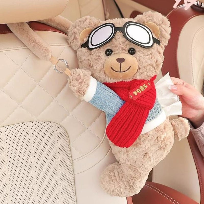 Car Tissue Holder, 2in1 Cute plush Bear Tissue Holder and Trash Can, car interior Paper Storage Container and small garbage can, Decorative Paper Holders for Home, car Decorations (style2) - Image 4